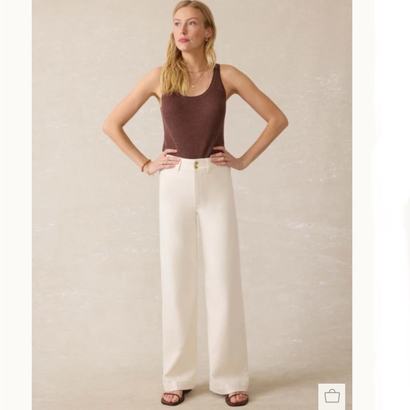 Faherty Stretch Terry Harbor Wide Leg Pants Sz 25 Egret